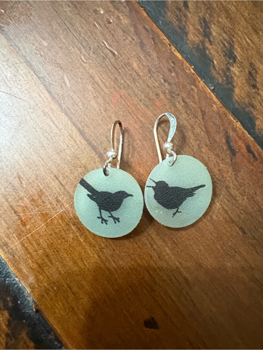 Handmade Sage Green Blackbird Earrings